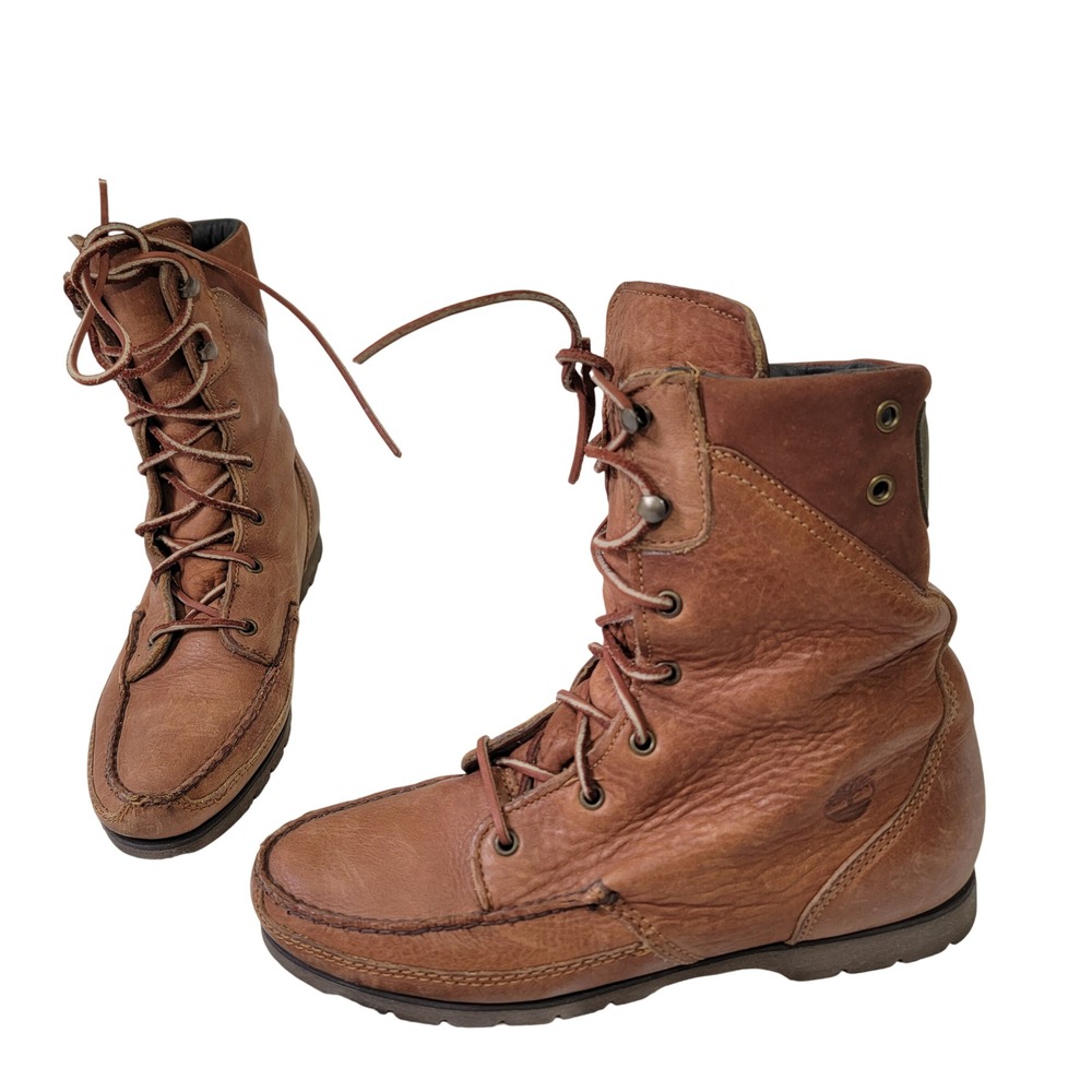 VTG Timberland Mocassin Style Brown Leather Waterproof Lace Up 81342 Women 8.5